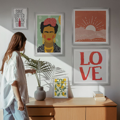 Billedsæt over sofa Boho-stil blomster kvinde