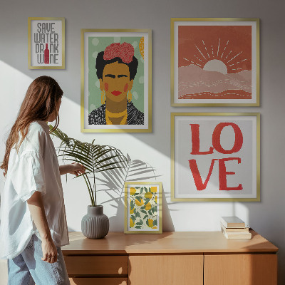 Billedsæt over sofa Boho-stil blomster kvinde