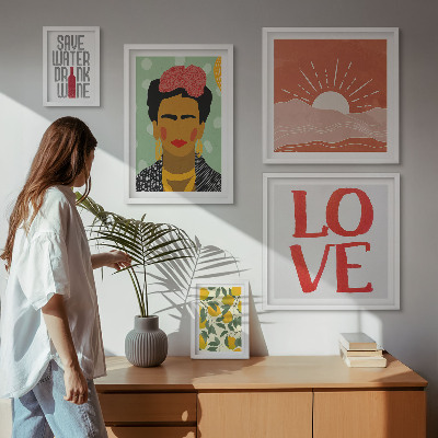 Billedsæt over sofa Boho-stil blomster kvinde