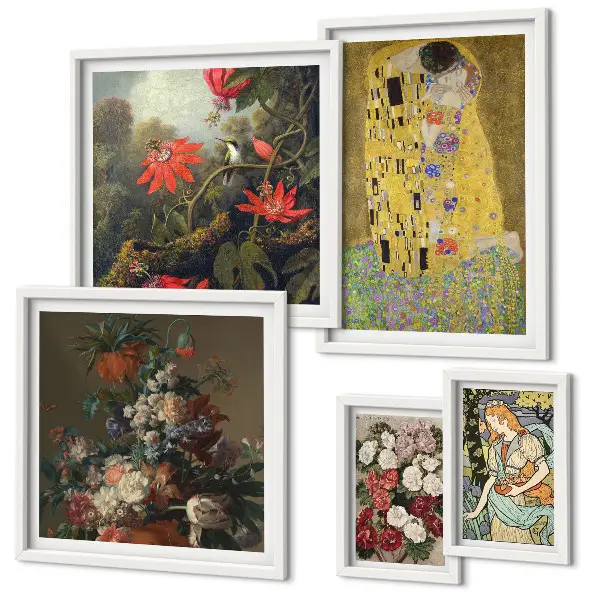 Blomsterkunstkompositioner billedsæt til ophængning over sofa