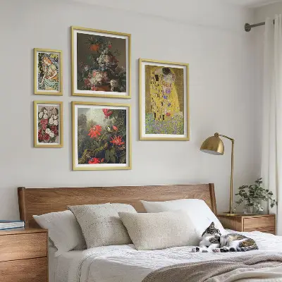 Blomsterkunstkompositioner billedsæt til ophængning over sofa