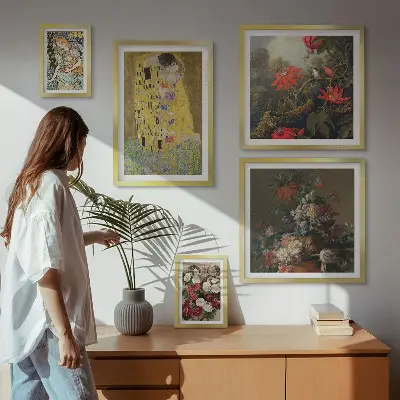 Blomsterkunstkompositioner billedsæt til ophængning over sofa
