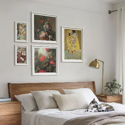 Blomsterkunstkompositioner billedsæt til ophængning over sofa