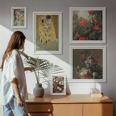 Blomsterkunstkompositioner billedsæt til ophængning over sofa
