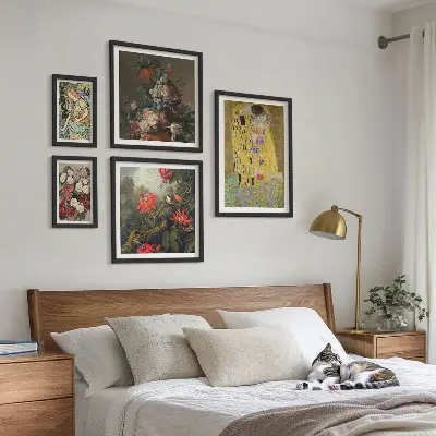 Blomsterkunstkompositioner billedsæt til ophængning over sofa