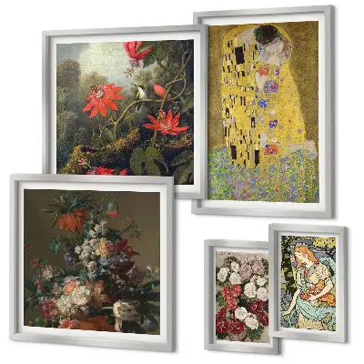 Blomsterkunstkompositioner billedsæt til ophængning over sofa