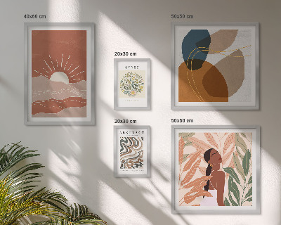 Billedkomposition til væg Abstrakte plantemotiver i boho-stil