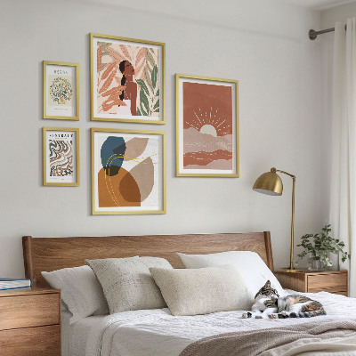 Billedkomposition til væg Abstrakte plantemotiver i boho-stil