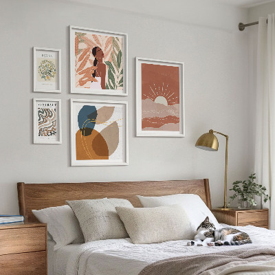 Billedkomposition til væg Abstrakte plantemotiver i boho-stil