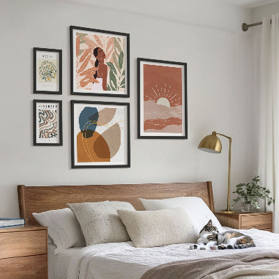Billedkomposition til væg Abstrakte plantemotiver i boho-stil