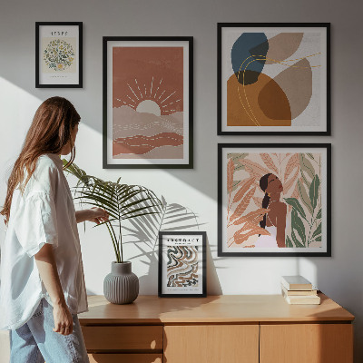Billedkomposition til væg Abstrakte plantemotiver i boho-stil