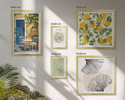 Billedsæt over sofa med stilfulde plantemotiver