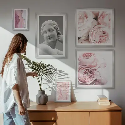 Klassiske blomsterskulpturer billedsæt over sofa