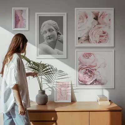 Klassiske blomsterskulpturer billedsæt over sofa