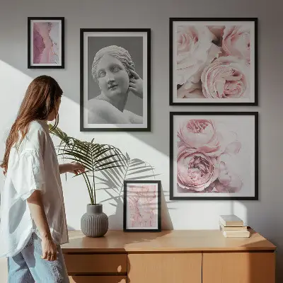 Klassiske blomsterskulpturer billedsæt over sofa