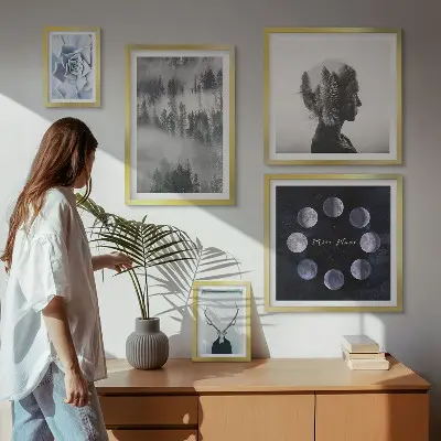 Billedkomposition til væg med motiver af naturlige skovrum