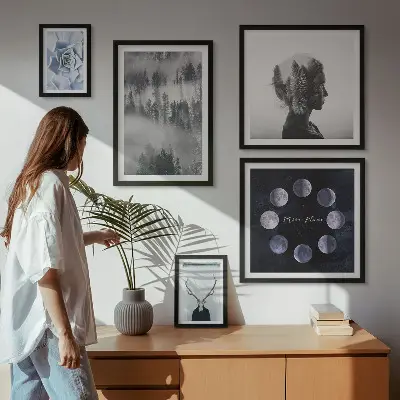 Billedkomposition til væg med motiver af naturlige skovrum