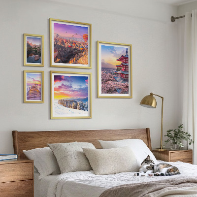 Billedsæt over sofa Asiatiske bjerge og blomster