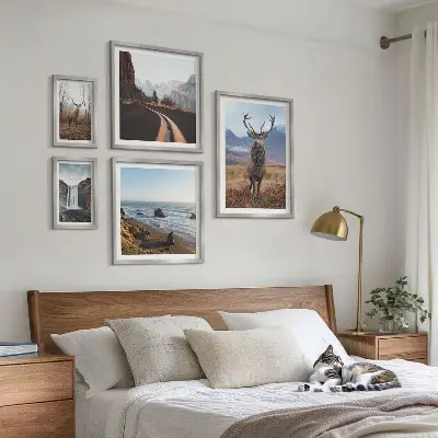 Billedkomposition til væg med natur, vilde dyr og landskaber