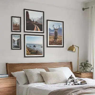 Billedkomposition til væg med natur, vilde dyr og landskaber
