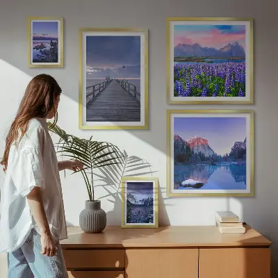 Billedsæt til over sofaen motiver af bjerg- og kystlandskaber