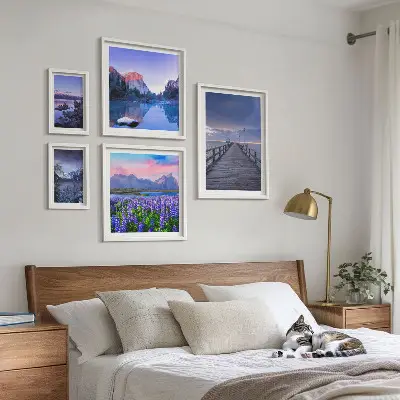 Billedsæt til over sofaen motiver af bjerg- og kystlandskaber