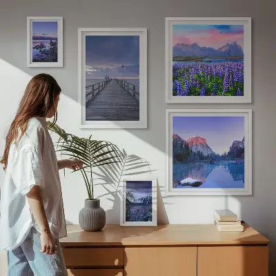 Billedsæt til over sofaen motiver af bjerg- og kystlandskaber