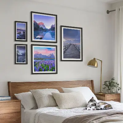 Billedsæt til over sofaen motiver af bjerg- og kystlandskaber