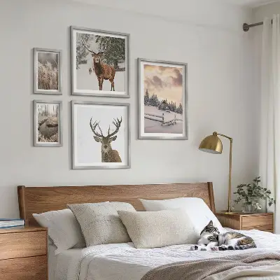 Vinterlandskaber med hjorte billedsæt til over sofa