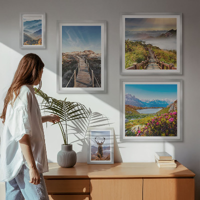 Billedsæt over sofa Landskaber med bjerge og vilde skove