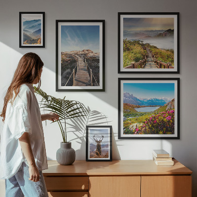 Billedsæt over sofa Landskaber med bjerge og vilde skove