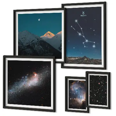 Billedkomposition til væg med motiv af kosmiske stjernebilleder om natten