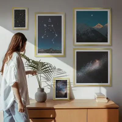 Kosmiske himmellandskaber billedsæt over sofa