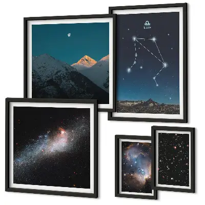Kosmiske himmellandskaber billedsæt over sofa