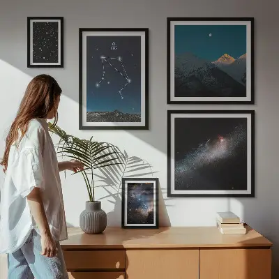 Kosmiske himmellandskaber billedsæt over sofa