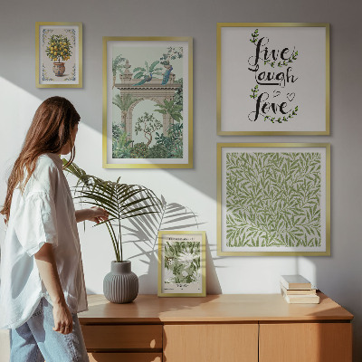 Billedkomposition til væg Plantemotiver med boho accenter
