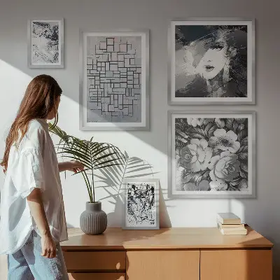 Billedkomposition til væg moderne portræt med abstrakte blomster