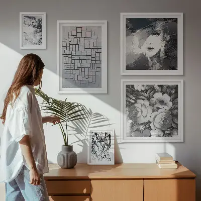 Billedkomposition til væg moderne portræt med abstrakte blomster