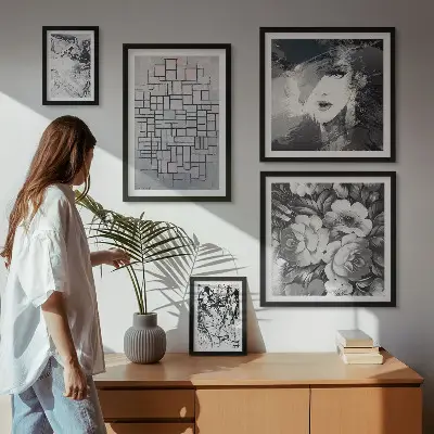 Billedkomposition til væg moderne portræt med abstrakte blomster