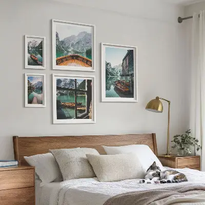 Søer bjerglandskab fred billedsæt over sofa