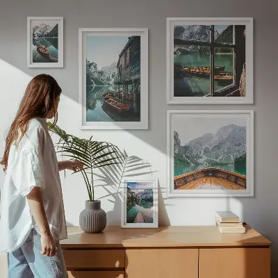 Søer bjerglandskab fred billedsæt over sofa