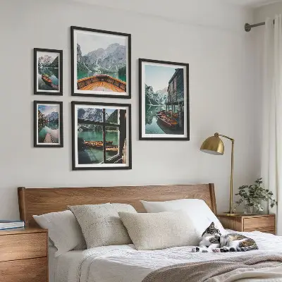 Søer bjerglandskab fred billedsæt over sofa