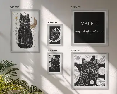 Billedkomposition til væggen med sorte katte i boho-stil