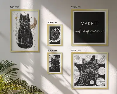Billedkomposition til væggen med sorte katte i boho-stil