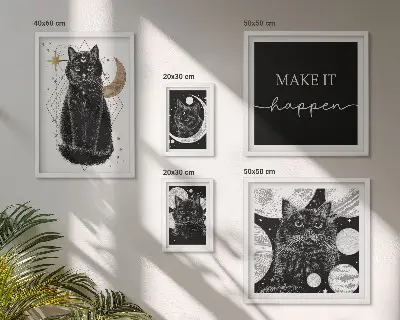 Billedkomposition til væggen med sorte katte i boho-stil