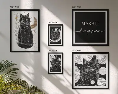 Billedkomposition til væggen med sorte katte i boho-stil