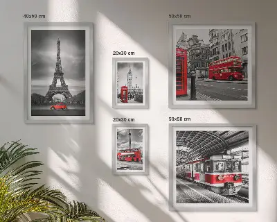 Billedsæt over sofa med motiv af udsigt over London og Paris