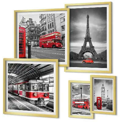 Billedsæt over sofa med motiv af udsigt over London og Paris