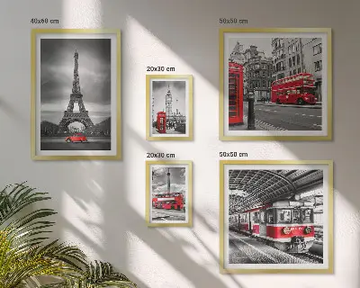 Billedsæt over sofa med motiv af udsigt over London og Paris
