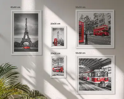 Billedsæt over sofa med motiv af udsigt over London og Paris